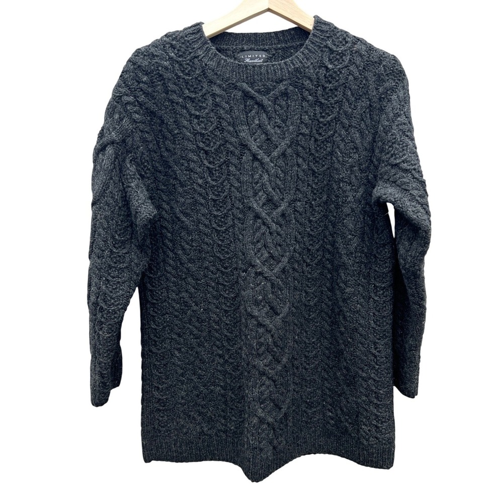 The Limited 100% Wool Cable Knit Sweater Charcoal Grey Womens Small 90's Vintage